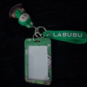 Green Labubu ID Holder with Keychain